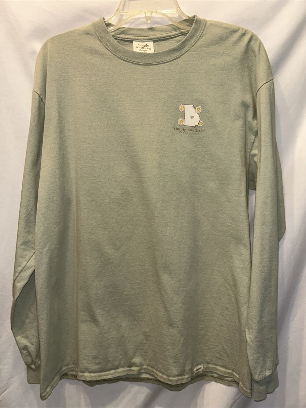 Simply Southern Shirt Womens Large Sage Green Long Sleeve T Shirt Tee Georgia